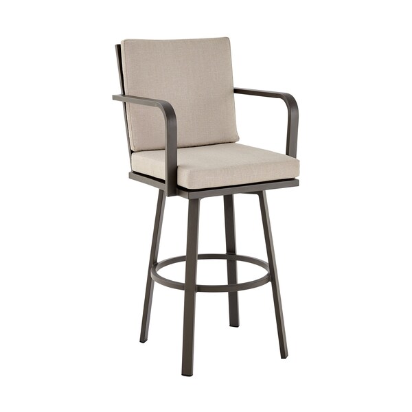 Armen Living Don 30" Outdoor Patio Swivel Bar Stool in Brown Aluminum with Cushions 840254332492 - main